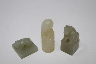 (3) Carved Chinese Jade Figural Seals