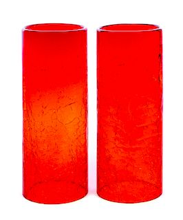 2 Ruby Red Imperial Hurricane Crackle Glass Shades