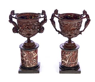 Pair of Bronze & Marble Classical Urns