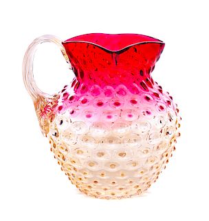 Amberina Cranberry Hobnail Art Glass Pitcher