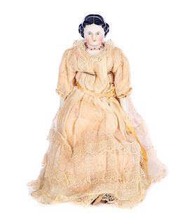 15 Inch Antique Molded Hair  China Head Doll