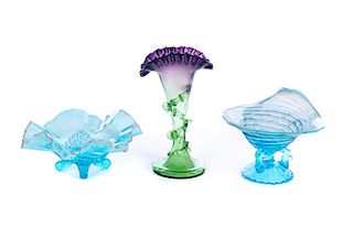 3 Opalescent Art Glass Pieces