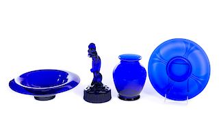 4 Pcs Cobalt Blue Glassware including Cambridge