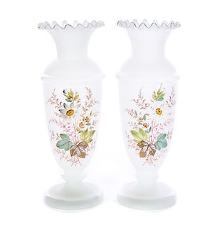 2 Bristol Enameled Art Glass Vases