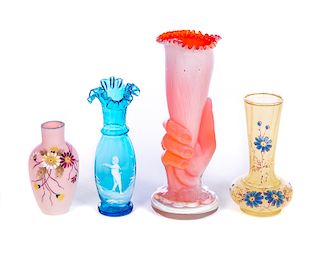 4 Enamel Victorian Art Glass Vase