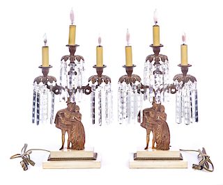 2 Brass and Marble Girandole Candle Lamps