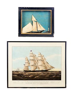 Early Ships Diorama and Currier Print