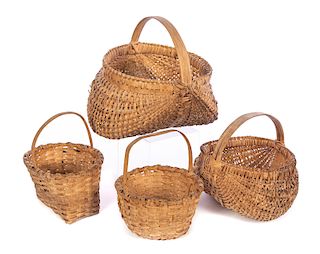 4 Antique Split Hickory Baskets