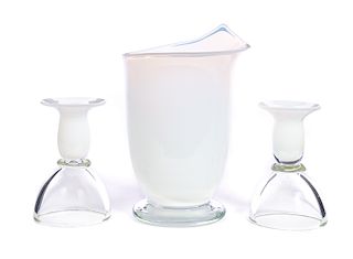 3 Pcs White Opalescent Erickson Art Glass