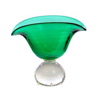 Green Controlled Bubble Erickson Art Glass Vase