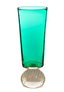 Large Green Controlled Bubble Erickson Art Glass Vase