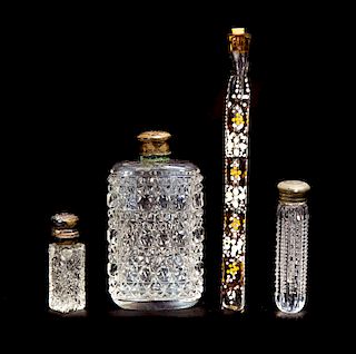 4 Cut Glass Perfume Scent Bottles and Enameled