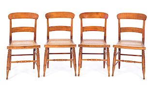 4 Early Tiger Maple Cane Seat Chairs