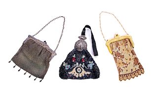 3 Fine Antique Beaded and Mesh Purses