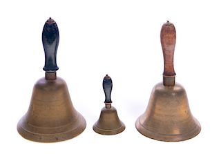 3 Brass Wood Handled Bells
