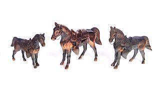 3 Copper Finish Horse Statues