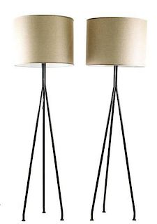 Pair Mid Century Modern Style Tripod Floor Lamps
