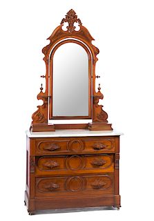 Victorian Walnut Marble Top Dresser with Mirror