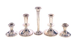 5 Pieces of Sterling Silver Candlesticks and Vase