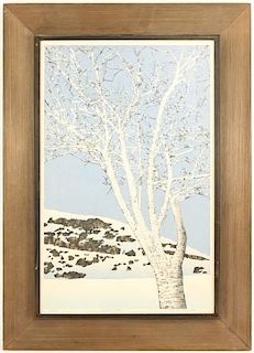 Ted Colyer, Winter View w/Tree, Signed Woodblock