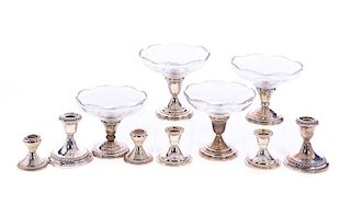 5 Pairs of Sterling Silver Candlesticks & Bowls