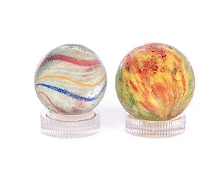 2 Large Antique Swirl Marbles