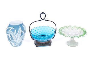 2 Victorian Art Glass Bowls and Phoenix Vase