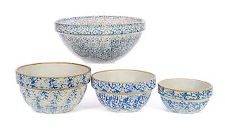 4 RRPCO Blue & White Spongeware Bowl Set