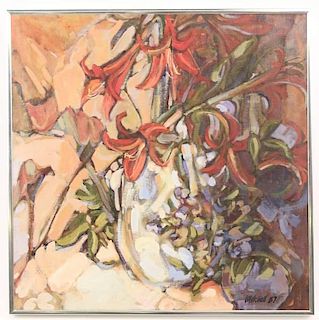 Lucy Mitchell Floral Painting on Canvas, Signed