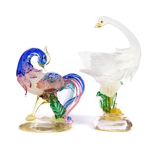 2 Venetian Art Glass Murano Birds