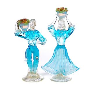 2 Venetian Murano Art Glass Figures