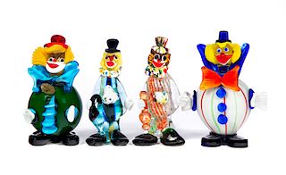 4 Venetian Murano Art Glass Clowns