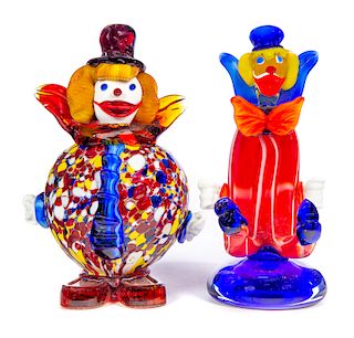 2 Venetian Murano Art Glass Clowns