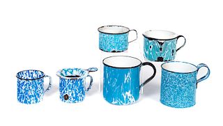 6 Blue and White Graniteware Cups