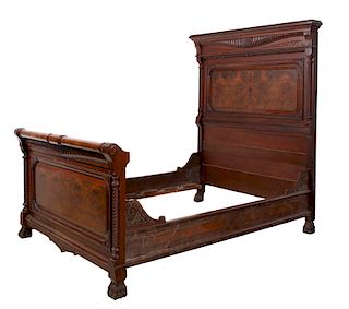 Ornate Walnut Victorian High Back Bed with Claw Feet