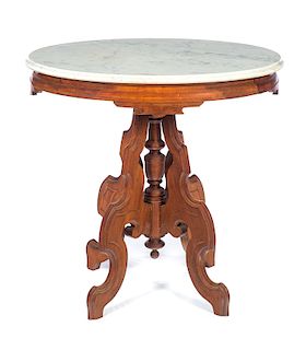 Walnut Victorian Oval Marble Top Parlor Table