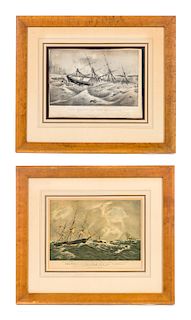 2 Currier & Ives Lithograph Shipwreck Print