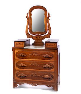 Walnut Victorian Marble Top Wishbone Dresser