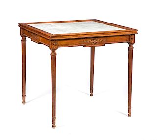 Carved French Fruitwood Marble Top Parlor Table