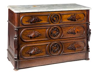 Walnut Victorian Dresser with Carved Grape Pulls