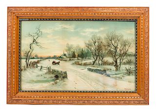 W C Bauer Christmas Morning Print in Ornate Frame