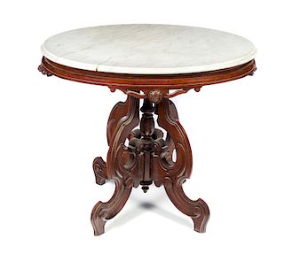 Walnut Victorian Lion's Head Marble Top Table