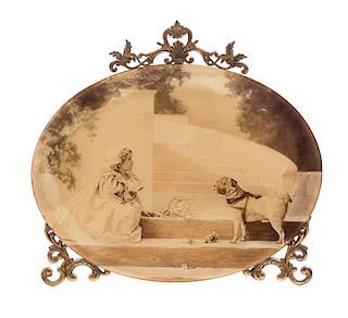 Victorian Girl and Dog Photograph in Ornate Frame