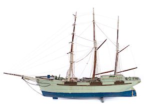 Early Painted Wooden Ship's Model