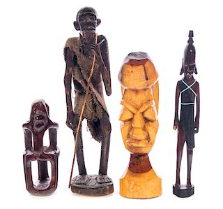 4 Pcs African Wood & Stone Carvings
