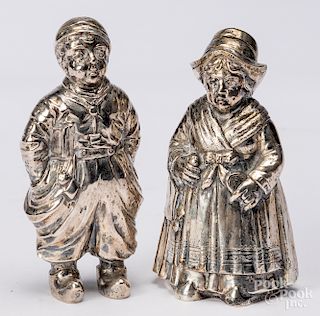Pair of silver Dutch boy and girl shakers