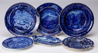 Historical blue Staffordshire plates, etc.