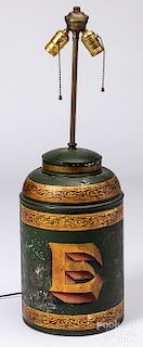 Bartlett & Son painted tin tea bin table lamp