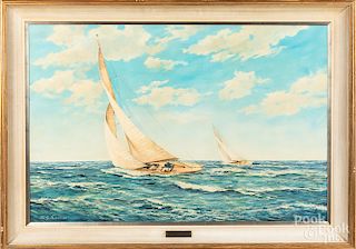 Oil on canvas sailboat race