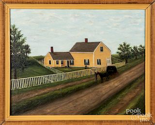 Oil on canvas country landscape with house